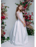 White Pearls Satin V Back Flower Girl Dress White Pearls Satin V Back Flower Girl Dress